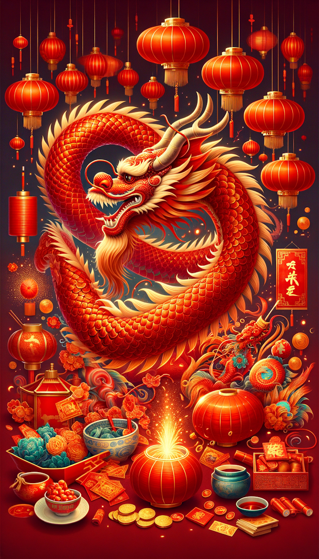 中国红，新年，中国龙