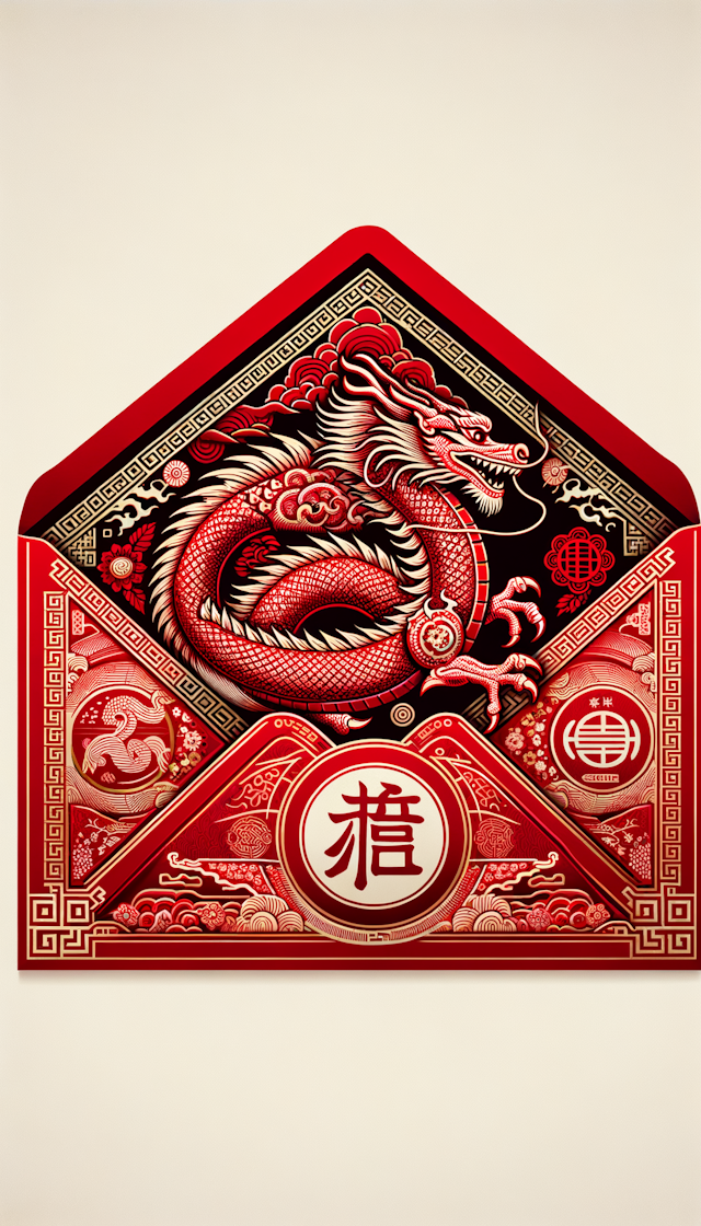 生成一个龙年红包，需要有龙的图案，突出中国5000千年龙的精神，体现出龙年味道。