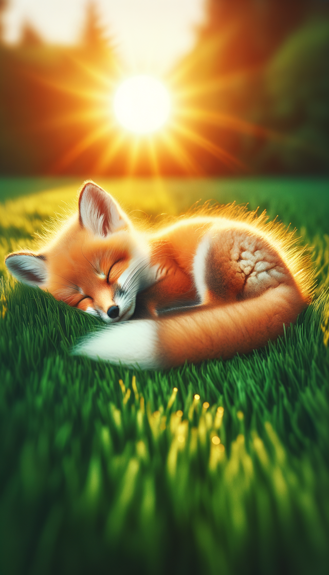 可爱的小狐狸在草坪上睡觉