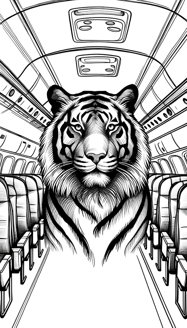 五个线条画的老虎坐在飞机上