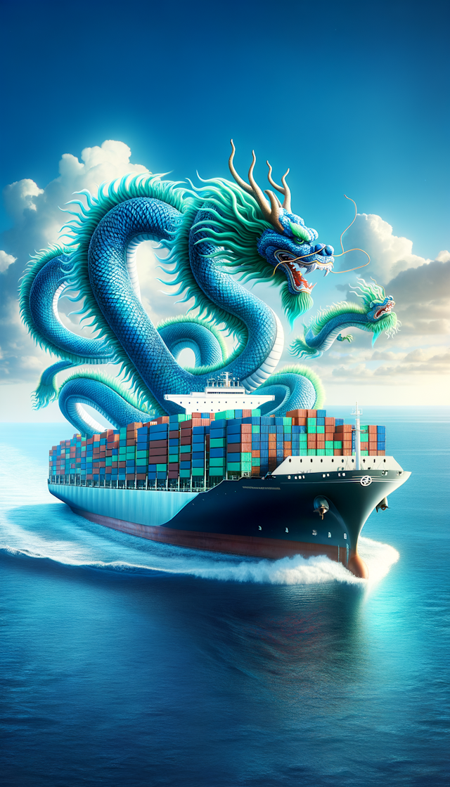 中远海运集装箱船被中国龙环绕