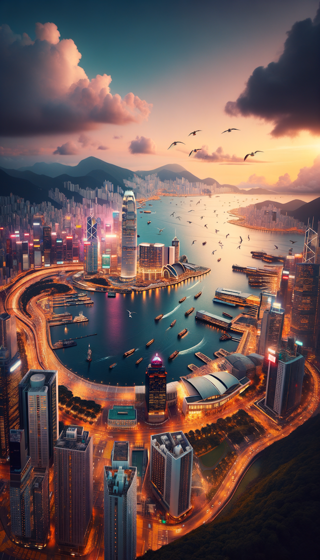 维多利亚港湾是香港的一颗璀璨明珠，它坐落在香港岛和九龙半岛之间，是个超赞的天然港口。这里高楼大厦密集，尤其是中环那些金融大楼和尖沙咀海滨那些地标建筑，一起构成了世界闻名的美丽天际线。  白天，海面上波光粼粼，海鸥翩翩起舞；到了傍晚，夕阳洒落，维港夜景更是世界级的美，灯光璀璨如同梦幻仙境。周围有各种公园和步行道，像香港公园、尖沙咀海滨花园等等，是大家休闲散步的好去处，而且每年还会有烟花汇演等大型活动，热闹非凡。  再来说说它的历史，维港的名字来源于英国维多利亚女王，这里记录了香港从一个小渔村一步步发展成国际化大都市的历程，充满了浓厚的历史文化底蕴。所以，无论你是想欣赏美景，还是探寻历史，维多利亚港湾都是不可错过的地方。
