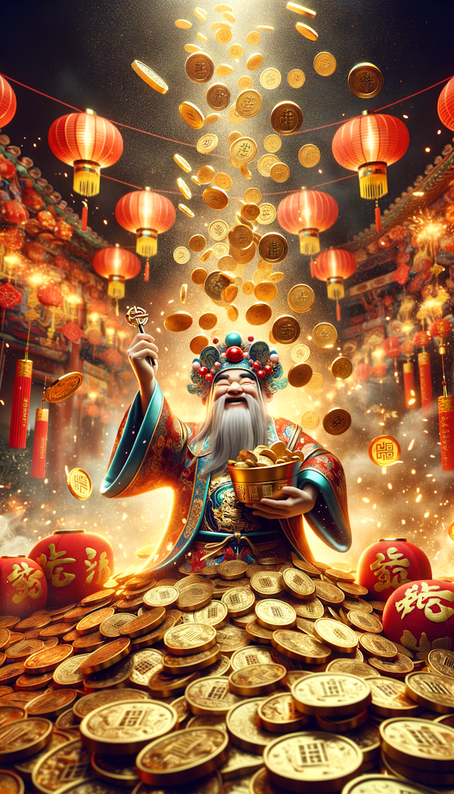 钱币，从天而降，中国财神，中国年