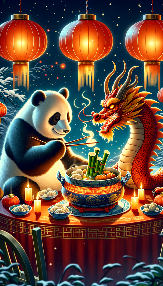 熊猫和龙一起吃年夜饭