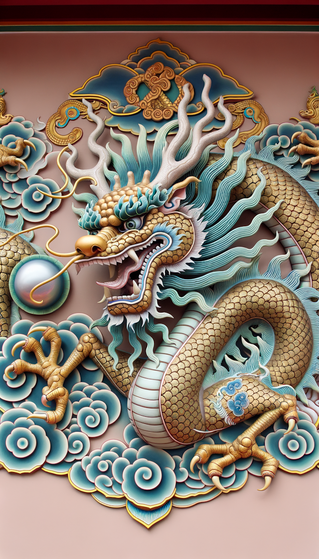 中國的五爪龍，龍頭在正面有龍珠