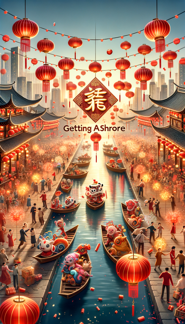 “上岸”两个字，突出中国新年氛围