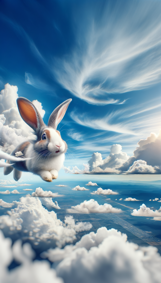 一只兔子在天上飞