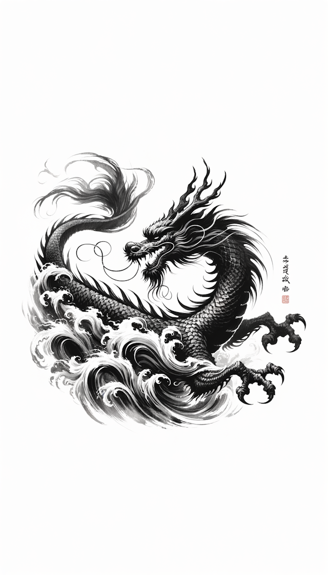 中国龙，跟龙腾虎跃的精神相关，最好是中国龙的水墨风格画
