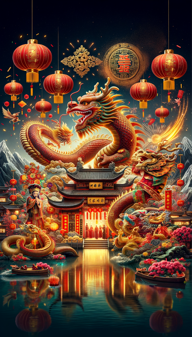 中国龙，中国财神，新年春节