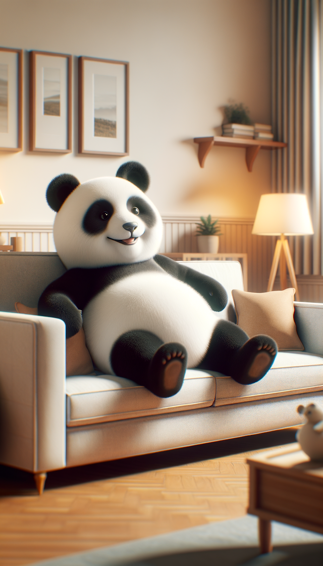 熊猫坐在沙发上