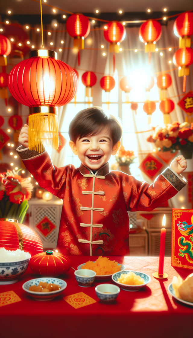 可爱的小男孩在庆祝中国新年