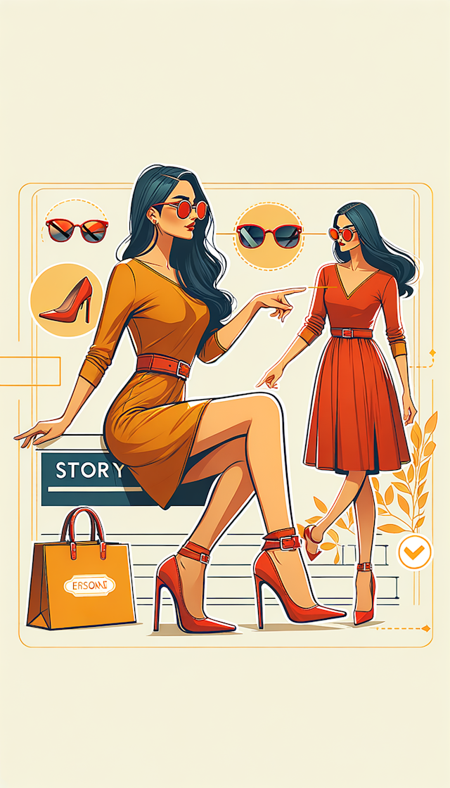 设计一个穿红色高跟鞋的美女 带雷斯眼镜