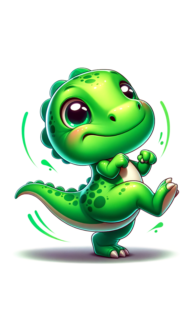 一只会跳舞的小恐龙，绿色