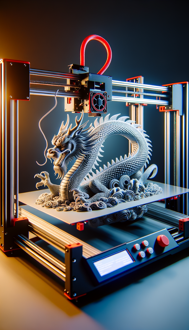 3D打印机，打印出一条龙，龙在拜年