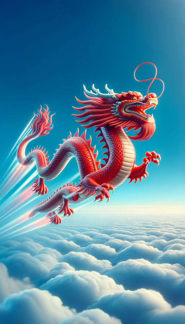 翱翔腾越的中国红色八爪巨龙，喜庆而不威严