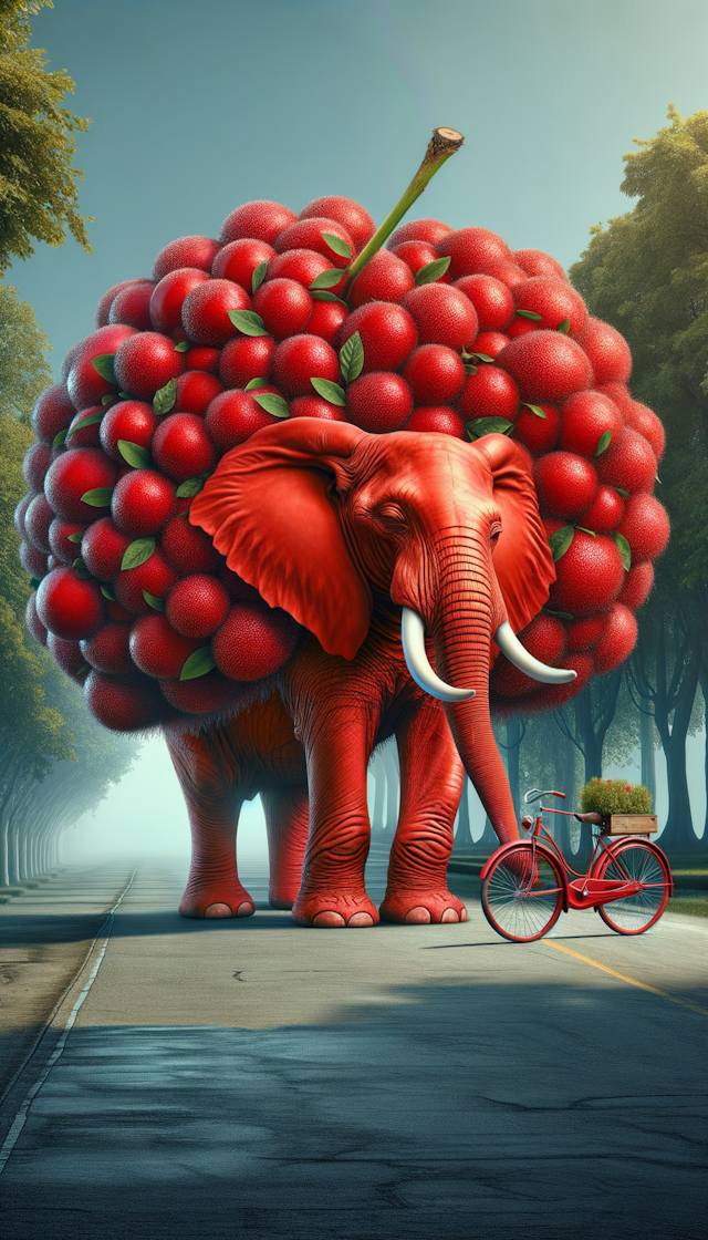 red elephant riding on a bicycle 