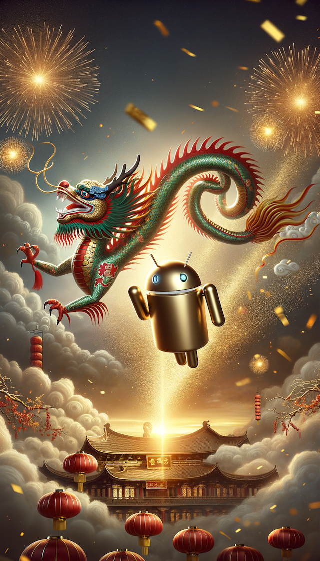 飞龙在天 新年 喜庆 红 金色 Android 机器人
