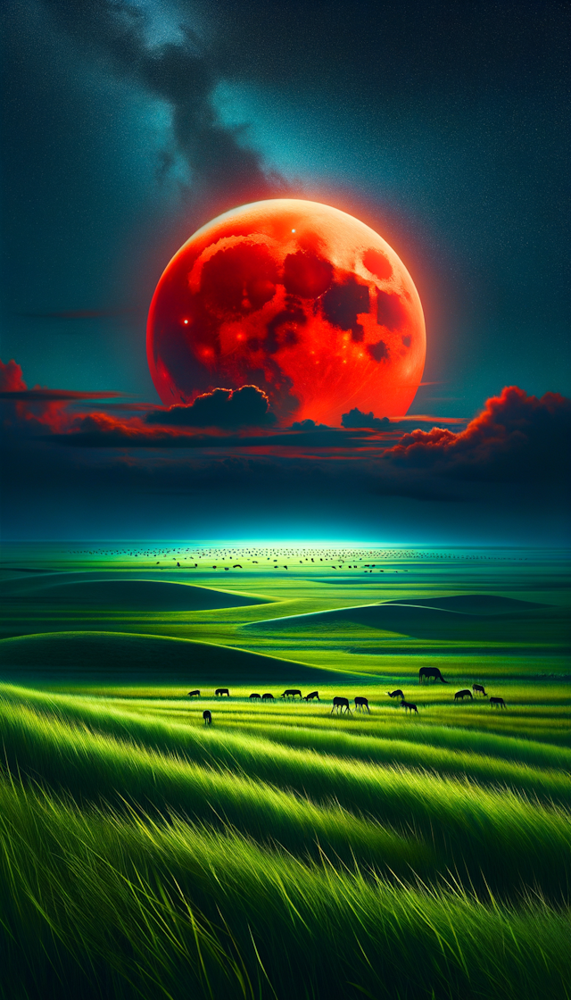 草原上的红色满月