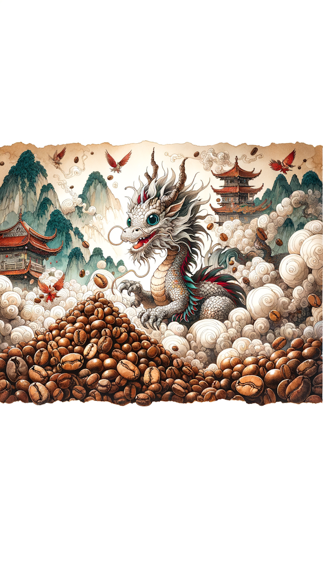 可爱的龙，墨彩，咖啡豆山