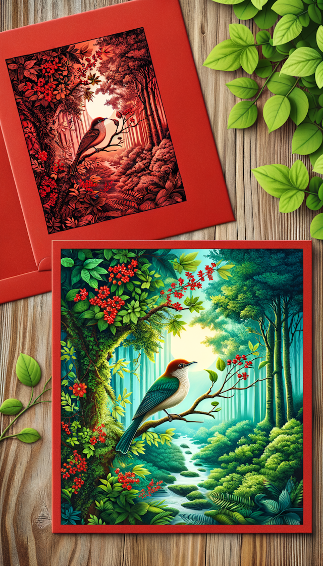 生成一个百灵鸟在森林里的红包封面
