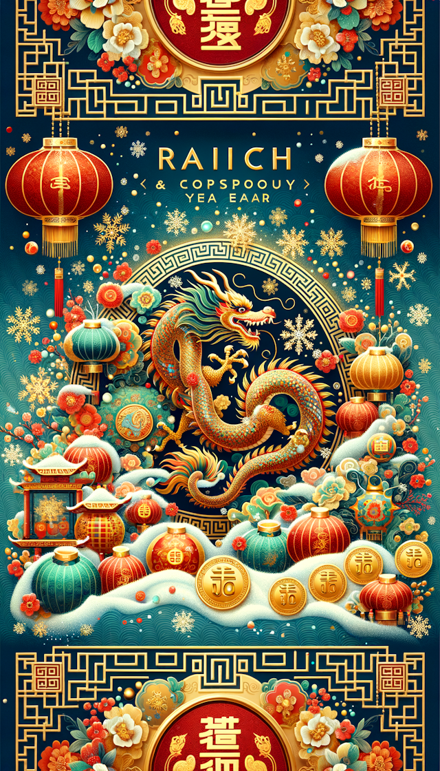 生成一个瑞雪兆丰年的封面，最好加一些中国龙年元素。风格要喜庆一点