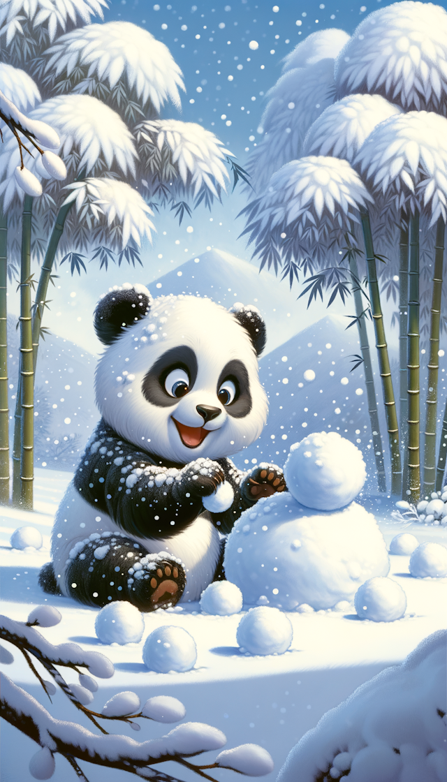 玩雪的熊猫