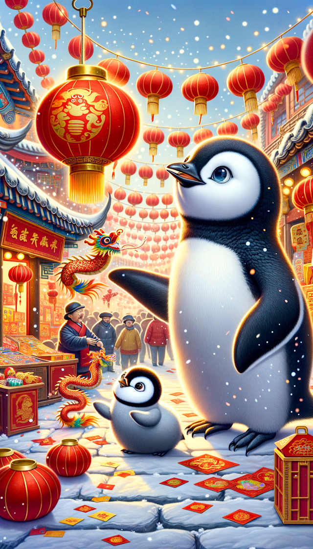 请以企鹅加过中国新年为主题