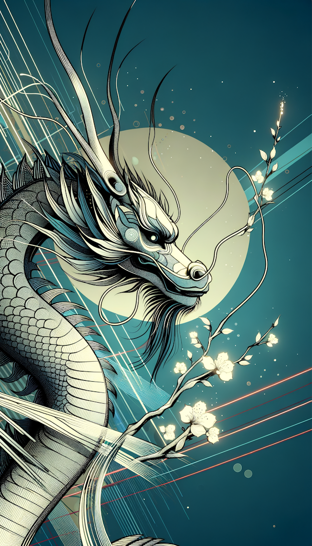 Very cute Chinese Dragon Spring Festival atmosphere, head close-up, cyberpunk, ink style colors, abstract and simple lines, illustrations, advanced color matching