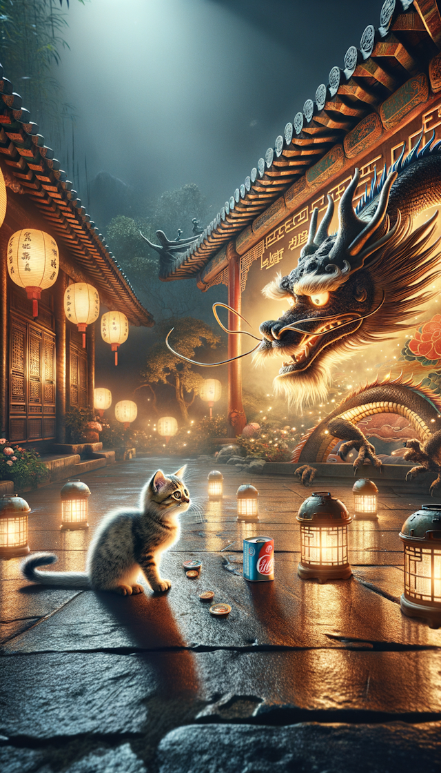 cat and chinese dragon
