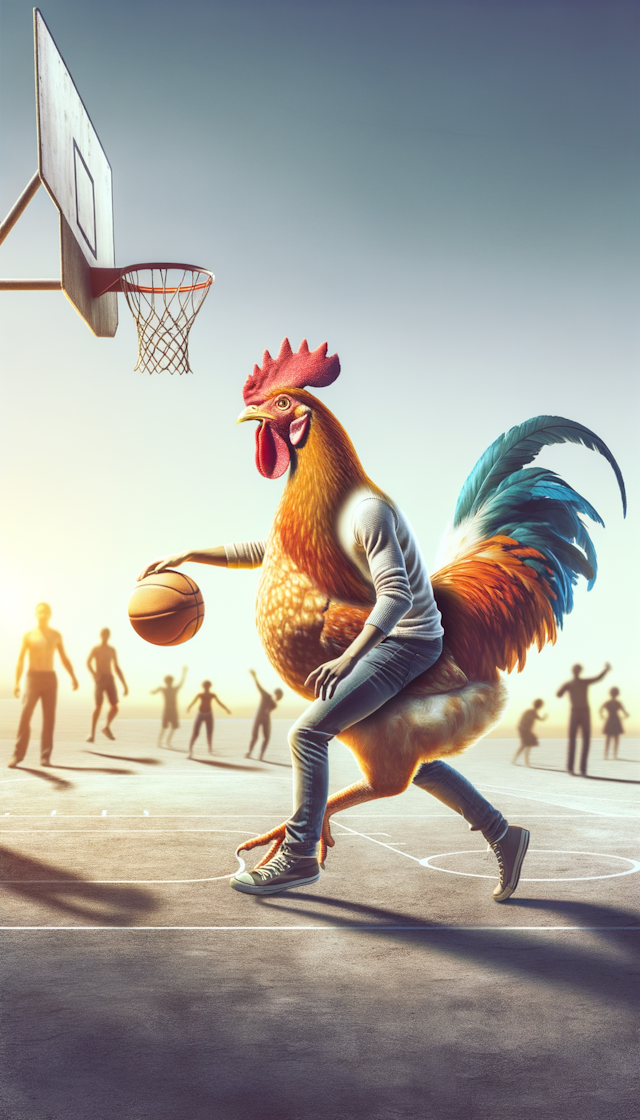 蔡徐坤在鸡上面打篮球