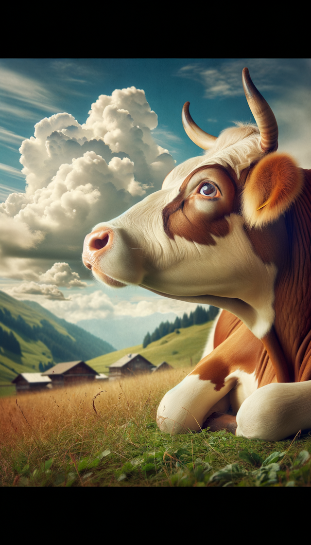 一直可爱的牛看着天上的云