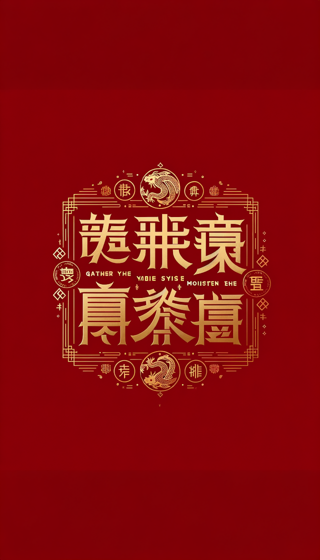 包含“融聚贤仕 泽润芳华”和“龙年大吉”，简约，红色底色和金色字体