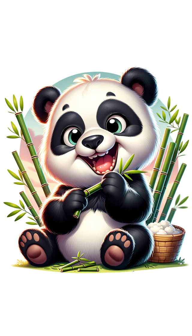 一个熊猫快乐的吃着竹子