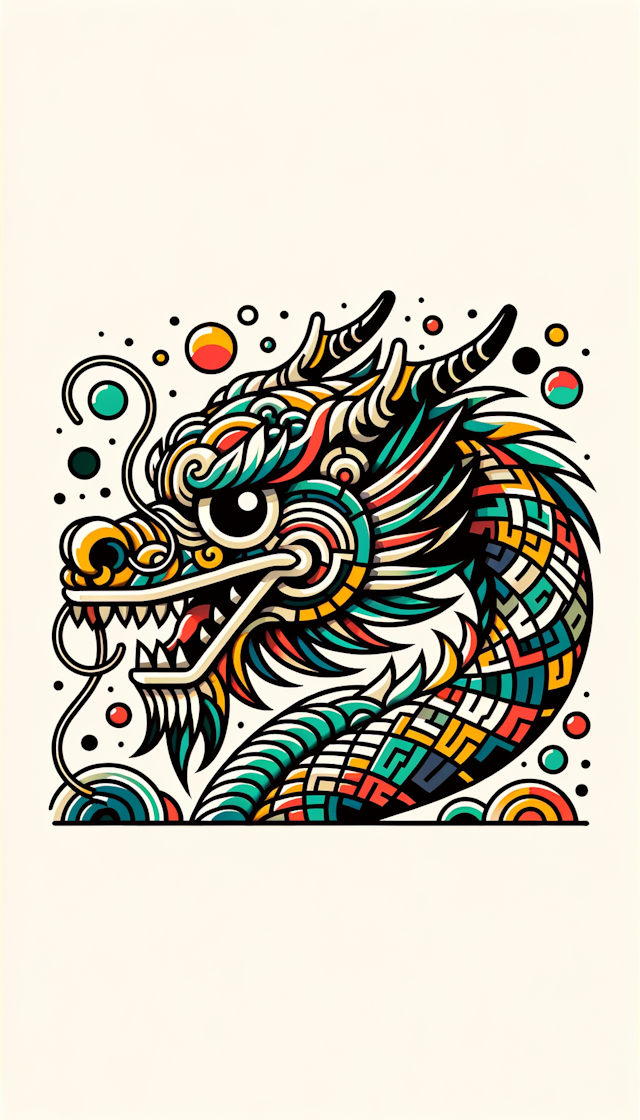 risograph , Chinese dragon painted by Maud Lewis , very cute Chi nese dragon , Head close - up , abstract simple lines , illustration , Picasso , Multi - color , advanced color matching , white back - ground ,18k-- ar 3:4-- stylize 250-- v 6.0