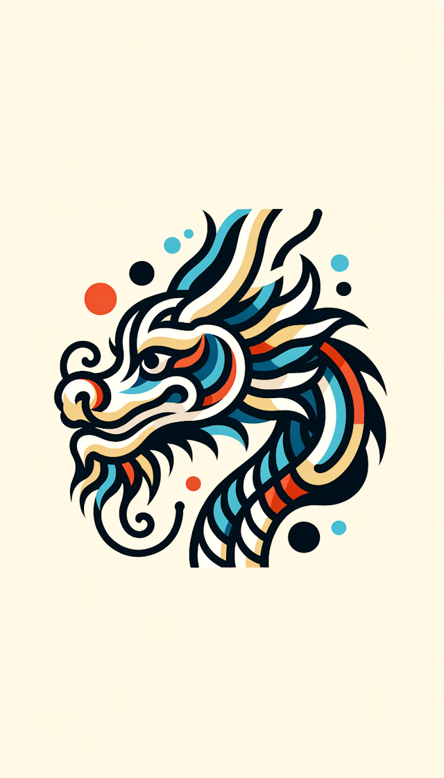 very cute chinese dragon painted by Maud Lewis, Chinese New Year atmosphere，Head close-up, abstract simple lines, illustration, Multi-color, advanced color matching