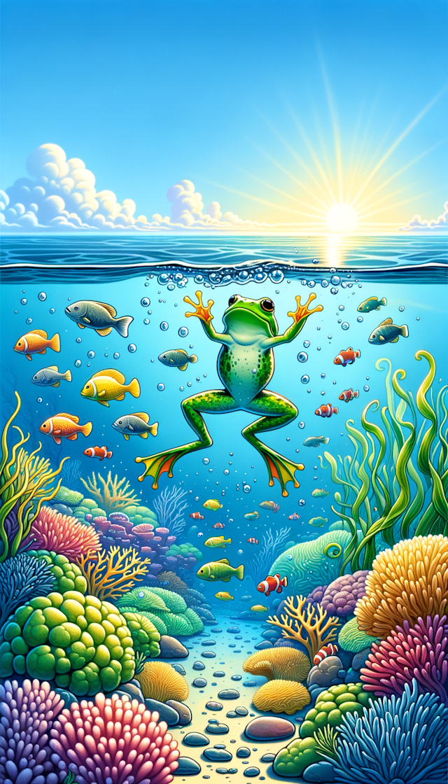 有一只青蛙，在海里游泳